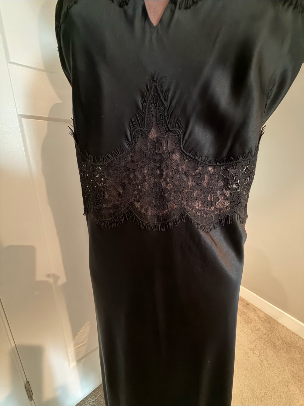 All Saints Black Satin Lace Trim Slip Dress - Picture 11 of 11
